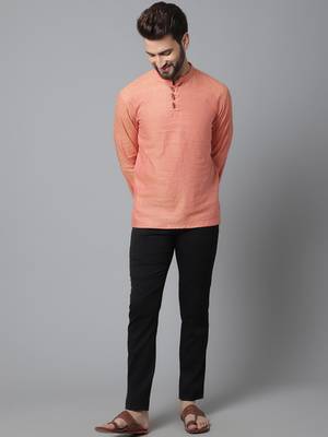 Pure cotton kurta with band collar 5