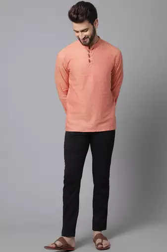 Pure cotton kurta with band collar