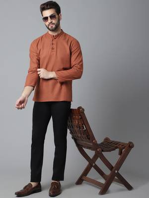Pure cotton kurta with band collar 1