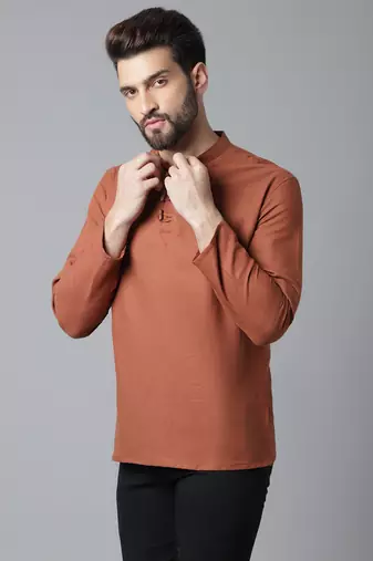 Pure cotton kurta with band collar