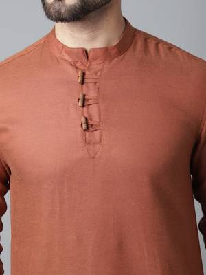 Pure cotton kurta with band collar 5