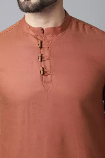 Pure cotton kurta with band collar