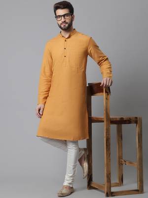 Solid kurta with band collar 1