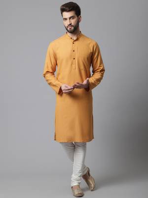 Solid kurta with band collar 2