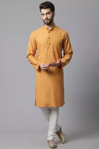 Solid kurta with band collar