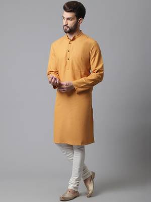 Solid kurta with band collar 3