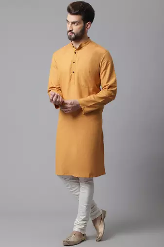 Solid kurta with band collar