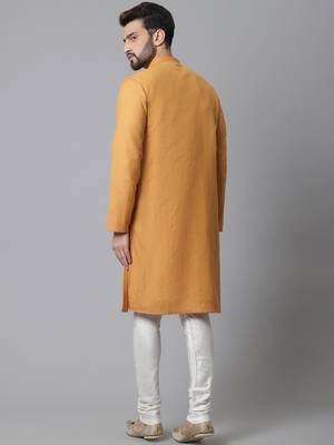 Solid kurta with band collar 4