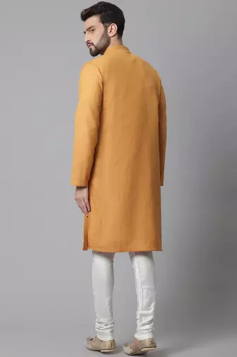 Solid kurta with band collar