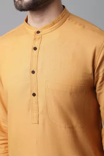 Solid kurta with band collar