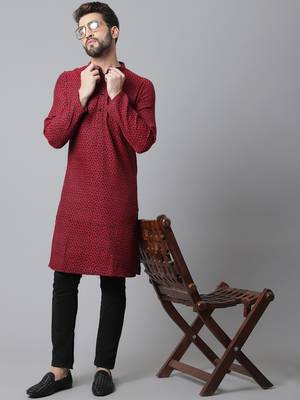 Solid kurta with band collar 1