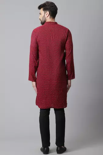 Solid kurta with band collar