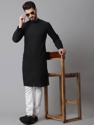 Solid kurta with band collar 1