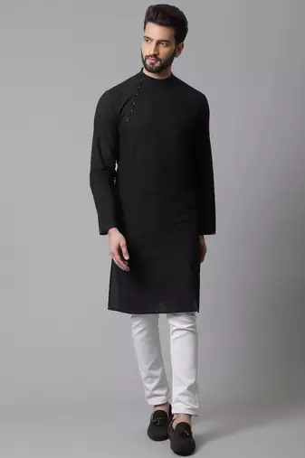 Solid kurta with band collar
