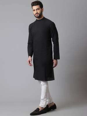 Solid kurta with band collar 3