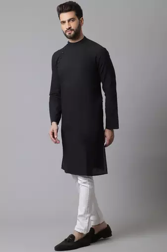 Solid kurta with band collar