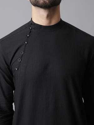Solid kurta with band collar 5