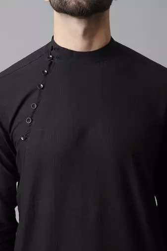 Solid kurta with band collar