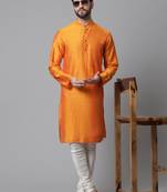 Solid kurta with band collar