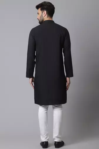 Solid kurta with band collar
