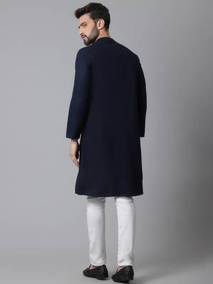 mens navy blue cotton kurta with asymetrical cut and pyjama 4