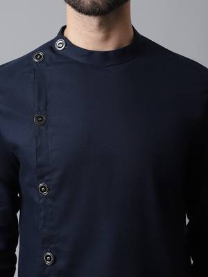 mens navy blue cotton kurta with asymetrical cut and pyjama 5