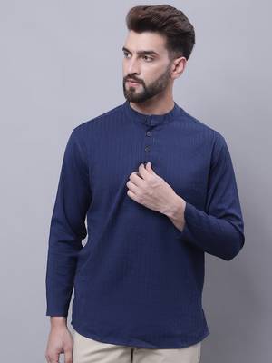 Pure cotton short kurta with band collar 1