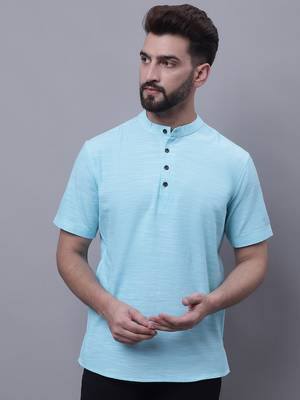 Pure cotton short kurta with band collar 1