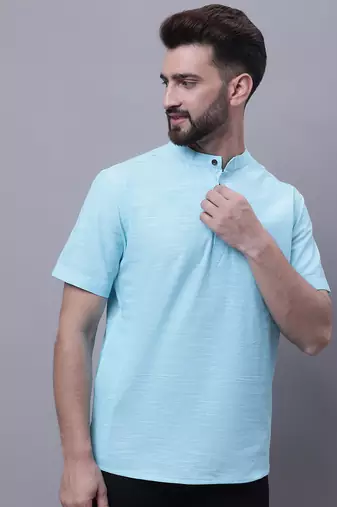 Pure cotton short kurta with band collar