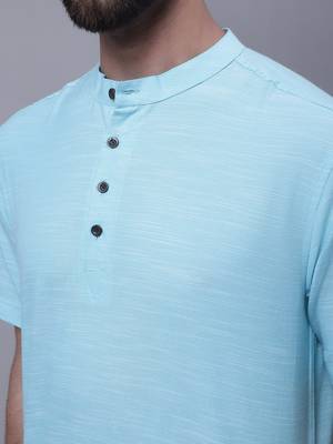 Pure cotton short kurta with band collar 4