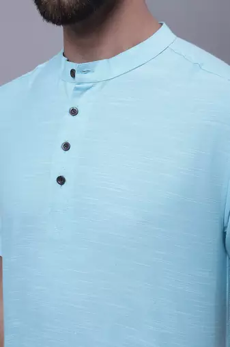 Pure cotton short kurta with band collar