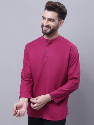 Pure cotton short kurta with band collar 1