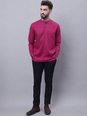 Pure cotton short kurta with band collar 4