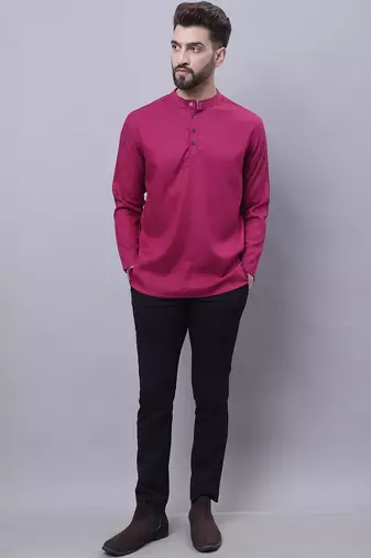 Pure cotton short kurta with band collar