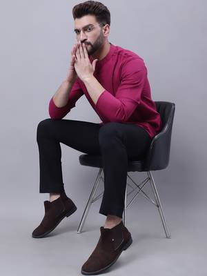 Pure cotton short kurta with band collar 5