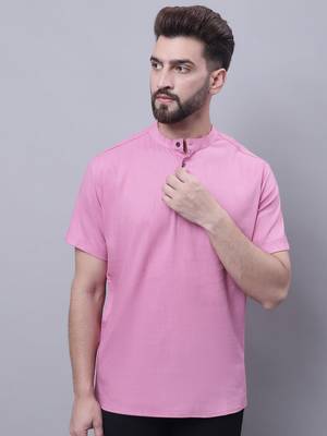 Pure cotton short kurta with band collar 1