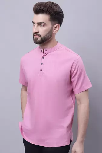Pure cotton short kurta with band collar