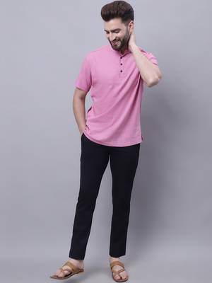 Pure cotton short kurta with band collar 5