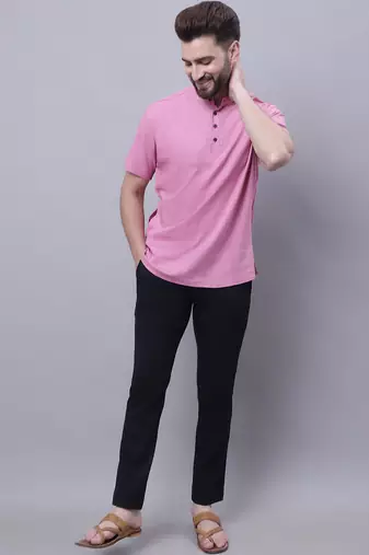 Pure cotton short kurta with band collar