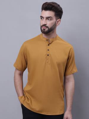 Pure cotton short kurta with band collar 1