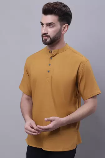 Pure cotton short kurta with band collar