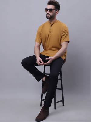 Pure cotton short kurta with band collar 5