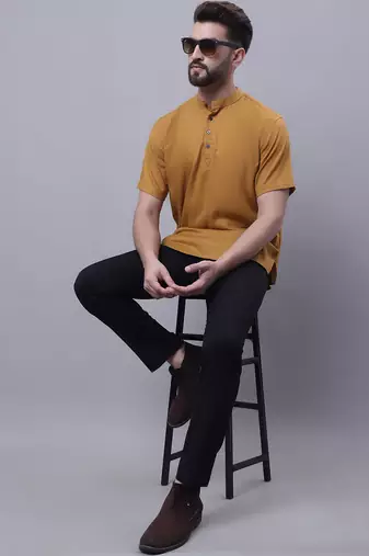 Pure cotton short kurta with band collar