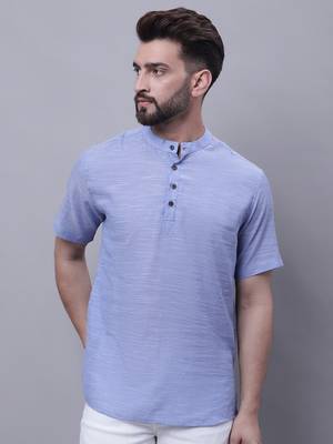 Pure cotton short kurta with band collar 1