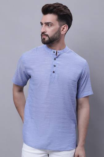Pure cotton short kurta with band collar