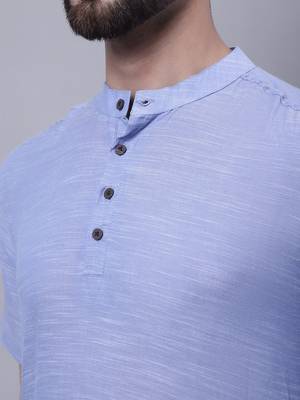 Pure cotton short kurta with band collar 3