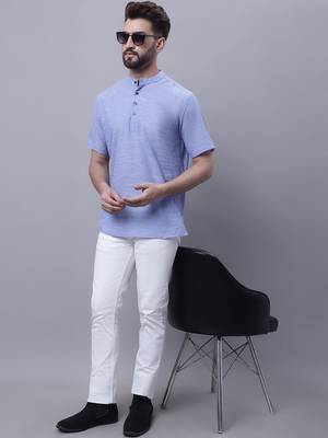 Pure cotton short kurta with band collar 4