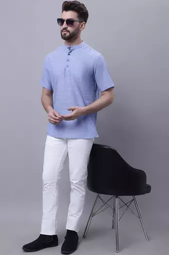Pure cotton short kurta with band collar