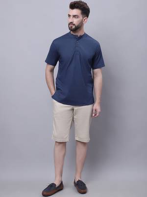 Pure cotton short kurta with band collar 1