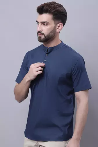 Pure cotton short kurta with band collar